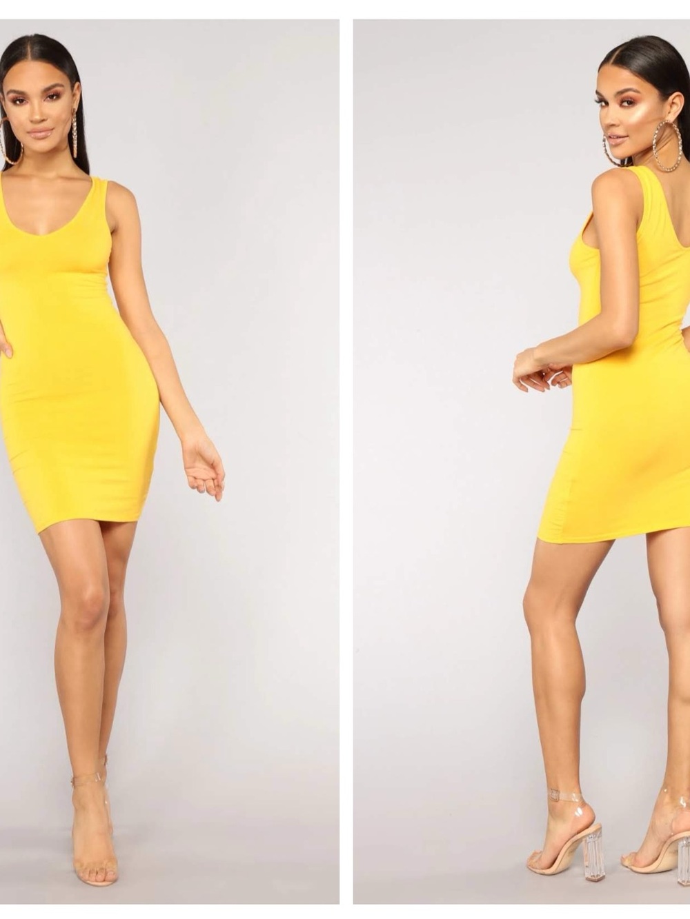 Yellow Scoop Neck Mini Dress - Sleek Bodycon Style